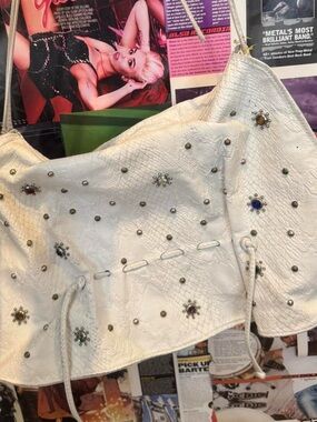 Studded White Embossed Faux-Leather Cropped Cami Top